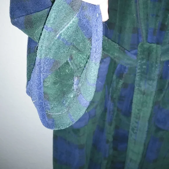 Polo Ralph Lauren S/M Mens Belted Blue Hunter Green Plaid Fleece Robe - Picture 2 of 8